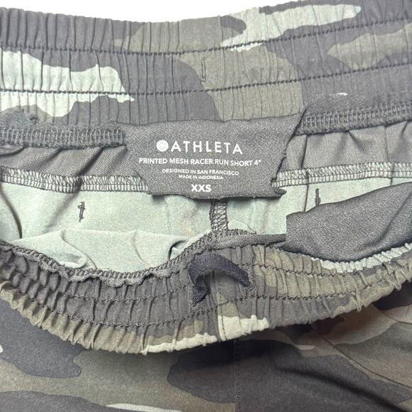 Athleta Printed Mesh Racer Run Shorts 4" Olive Camo XXS - Picture 9 of 9